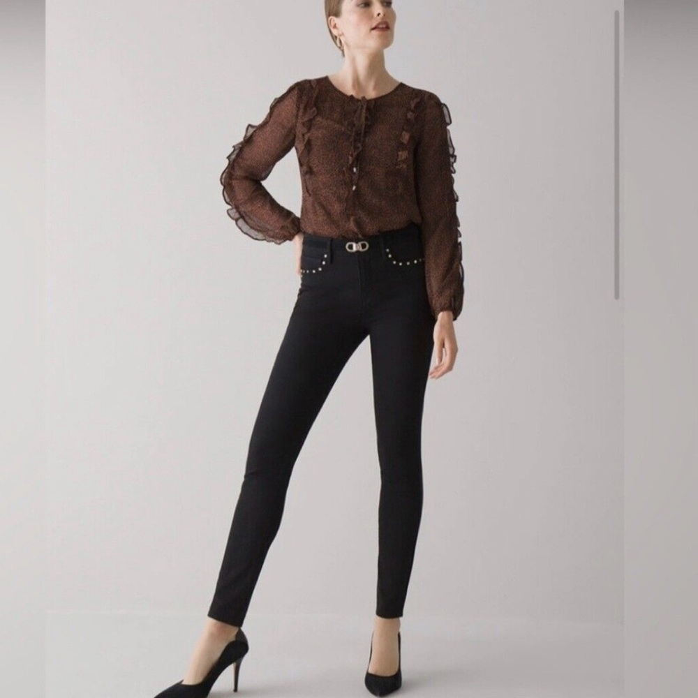 White House Black Market Black Cropped Pants with Studded Detail